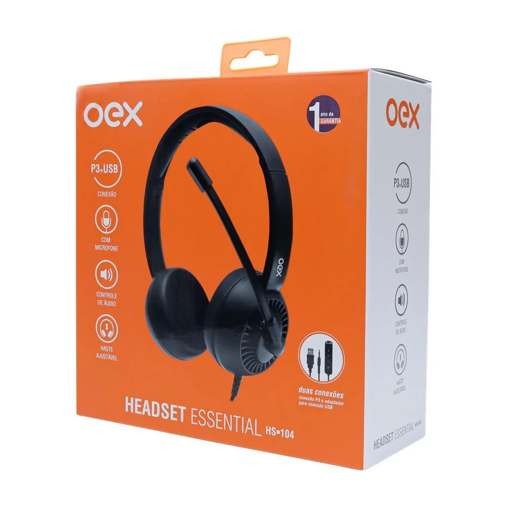 Fone Ouvido Headset Essential Oex Hs104 Conexo P3