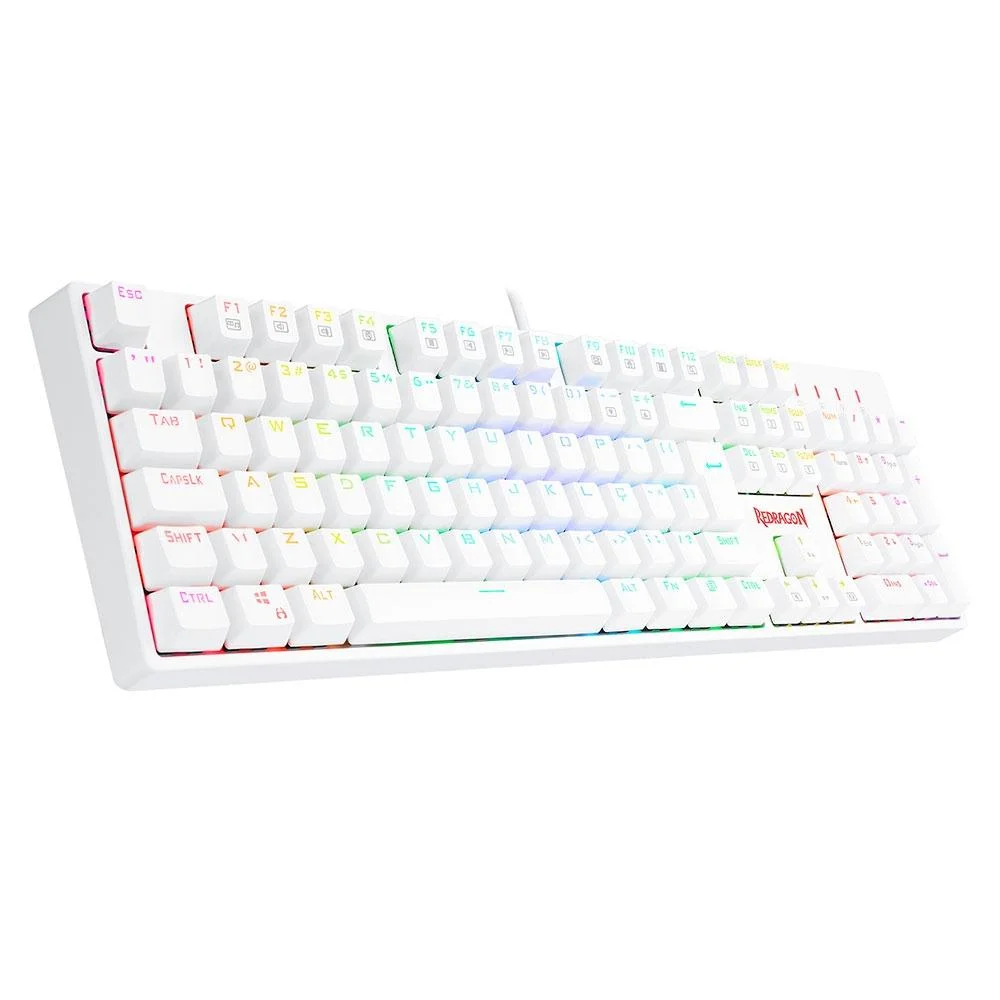 Teclado Óptico Gamer Redragon Surara Pro RGB, Switch Marrom, Abnt2, Keycaps Abs Doubleshot - Branco