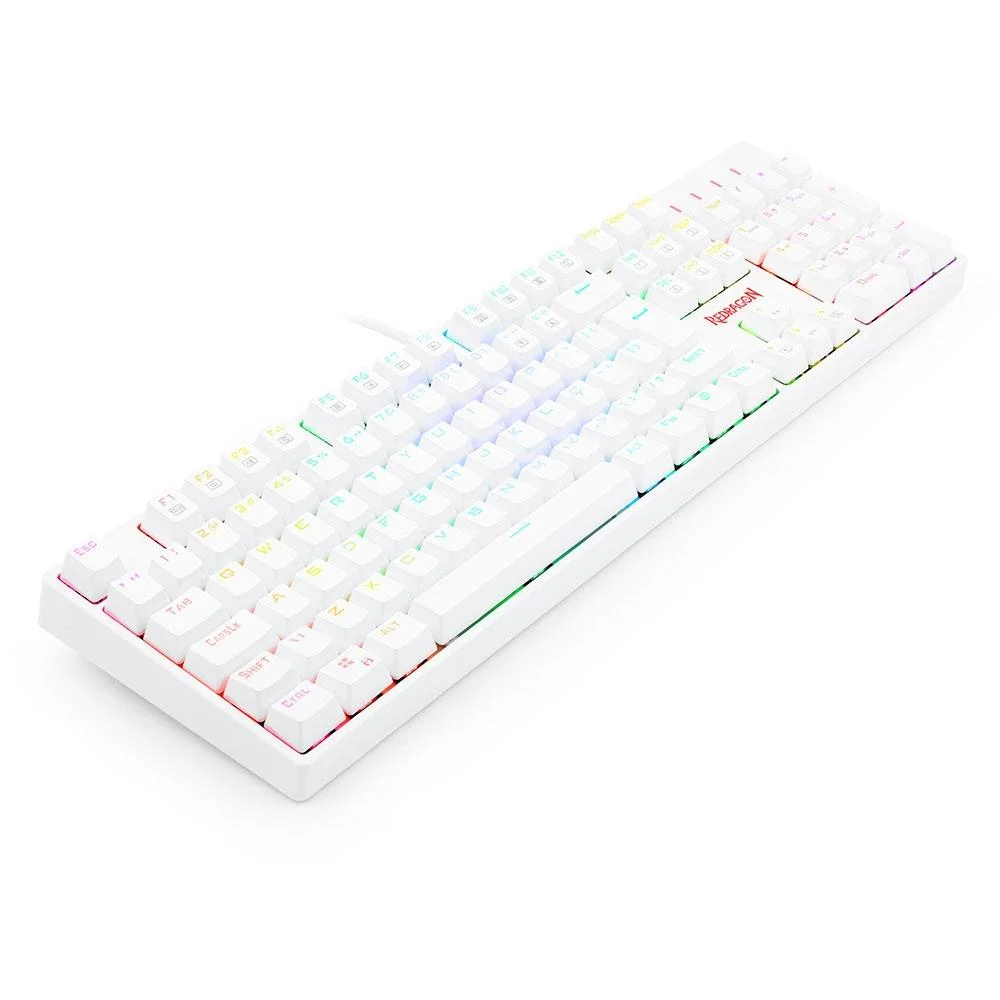 Teclado Óptico Gamer Redragon Surara Pro RGB, Switch Marrom, Abnt2, Keycaps Abs Doubleshot - Branco