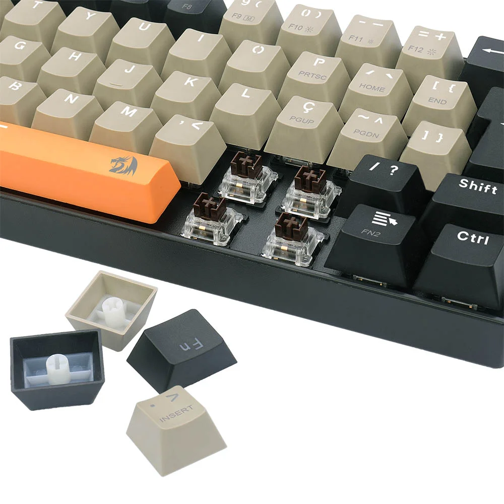 Teclado Gamer Mecânico Redragon Lakshmi Sunrise, Com Switch Marrom, Abnt2, Laranja, Cinza E Preto - K606-Og