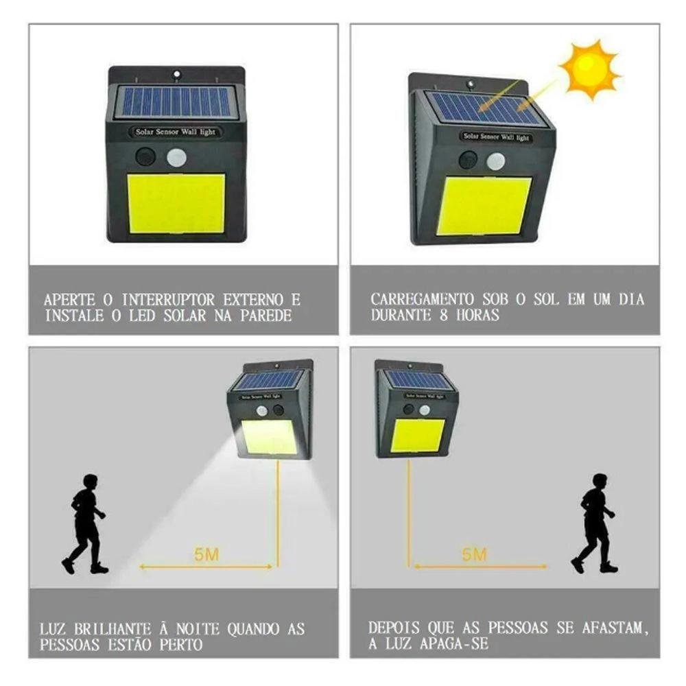 Luminária Arandela Luatek Ecológica Solar, Sensor Movimento, 48 LEDs
