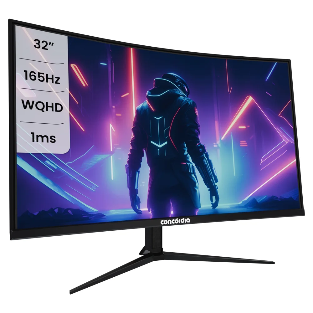 Monitor Concórdia Gamer Curvo C315Q 32", 2K, WQHD, 165hz, 1ms, 2 HDMI, DP, Ajuste de Altura e Rotação
