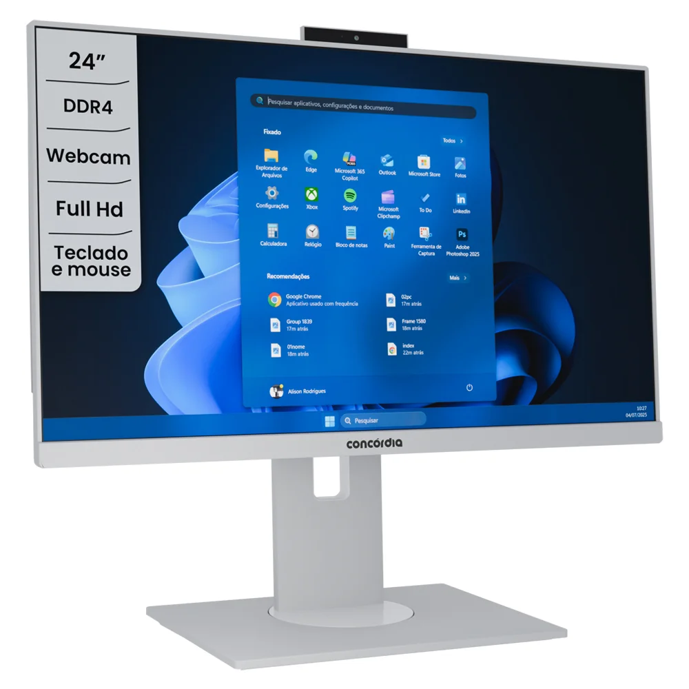 "Computador All In One Concórdia Core i5 12400 8GB Ddr4 SSD 120GB 23.8"" Full Hd Webcam Wifi Freedos Branco" em Campinas
