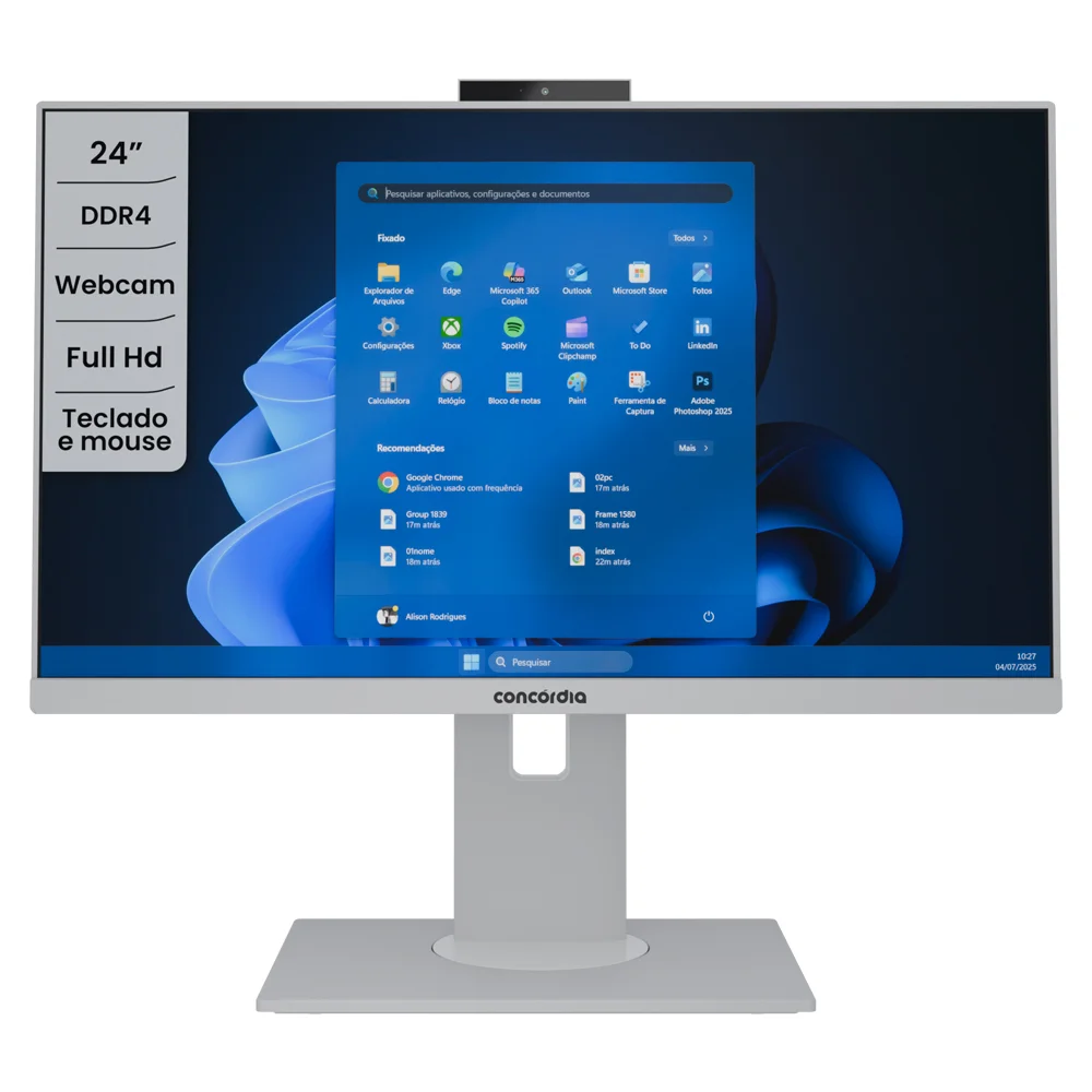 "Computador All In One Concórdia Core i5 12400 8GB Ddr4 SSD 120GB 23.8"" Full Hd Webcam Wifi Freedos Branco" em Campinas - foto 2
