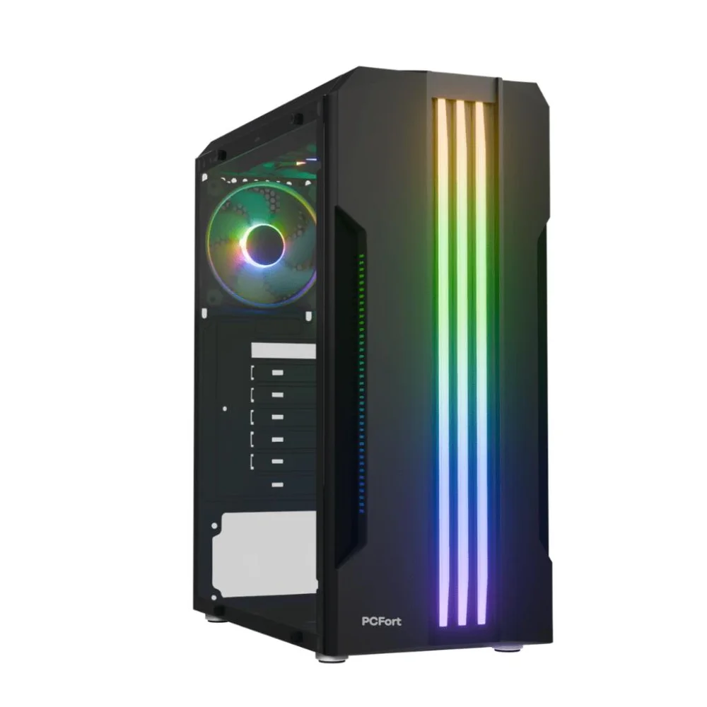 Gabinete Gamer Pcfort Lines Mid Tower ATX RGB Vidro Temperado 3 Fans Preto Gabinete Gamer Pcfort Lines Mid Tower ATX RGB Vidro Temperado 3 Fans Preto