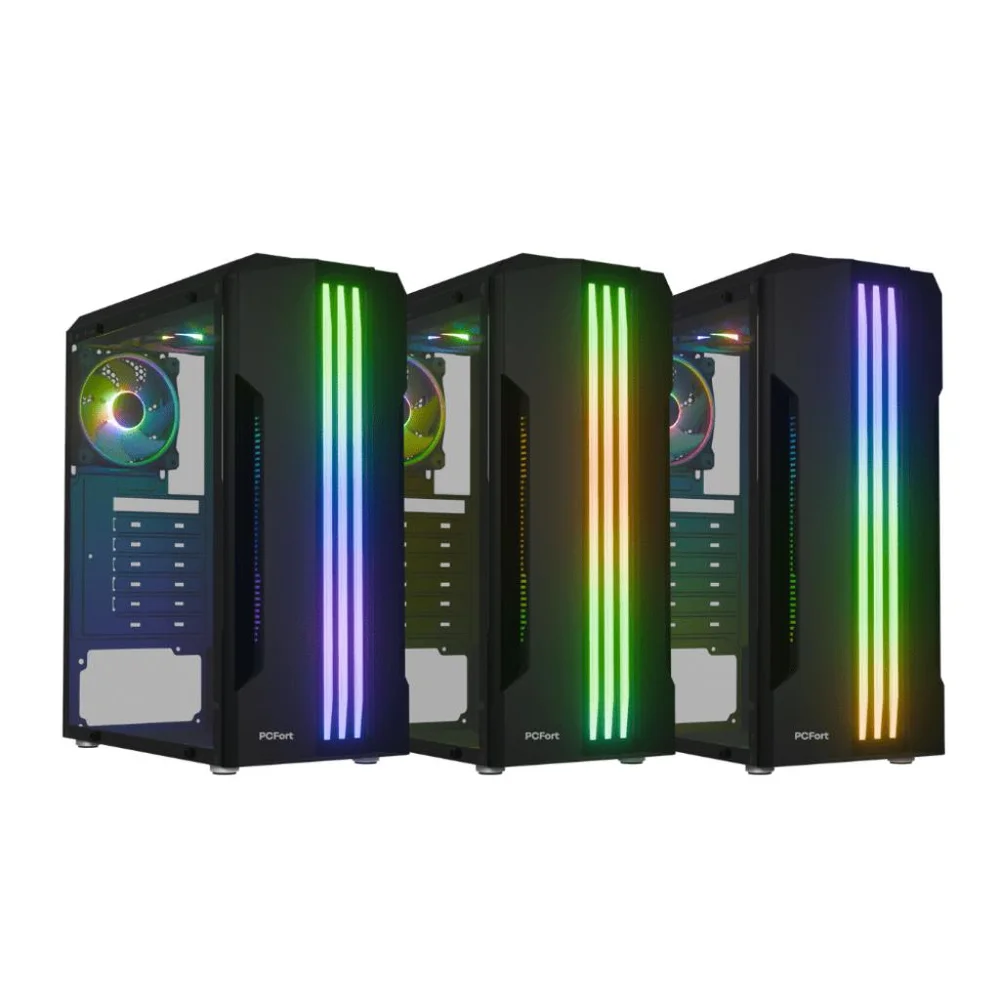 Gabinete Gamer Pcfort Lines Mid Tower ATX RGB Vidro Temperado 3 Fans Preto Gabinete Gamer Pcfort Lines Mid Tower ATX RGB Vidro Temperado 3 Fans Preto