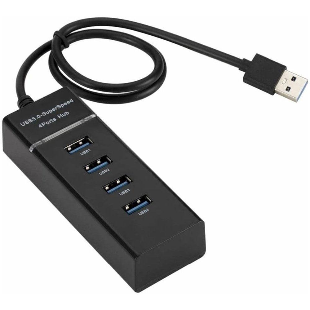 Cabo Extensor HUB USB 3.0, 4 Portas, Suporta 1TB, Com LED, Super Rápido 5.0 Gbps, Preto