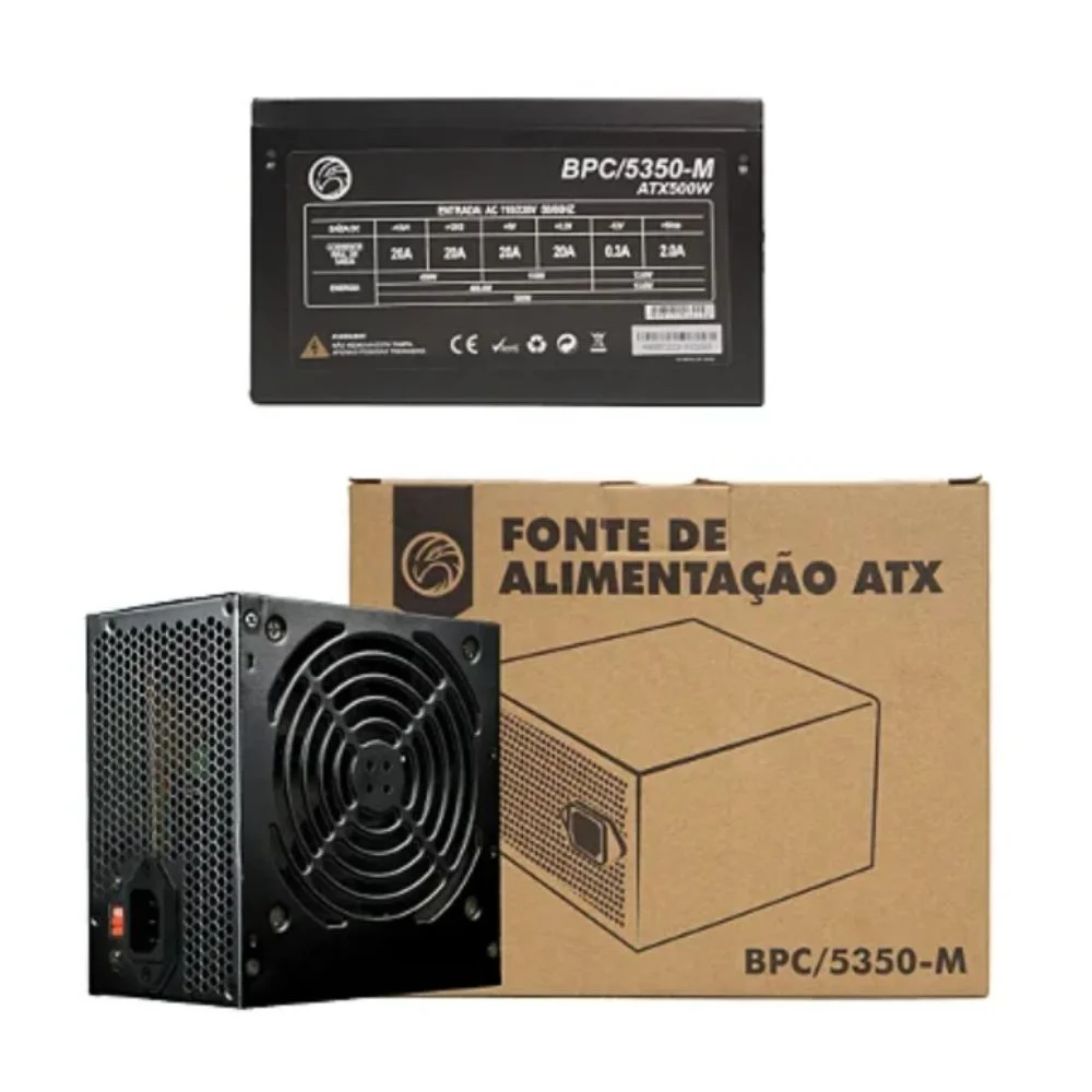 Fonte Brazil Pc Atx 500w Bpc/5350-m 24 Pinos Com Cabo Fonte Brazil Pc Atx 500w Bpc/5350-m 24 Pinos Com Cabo