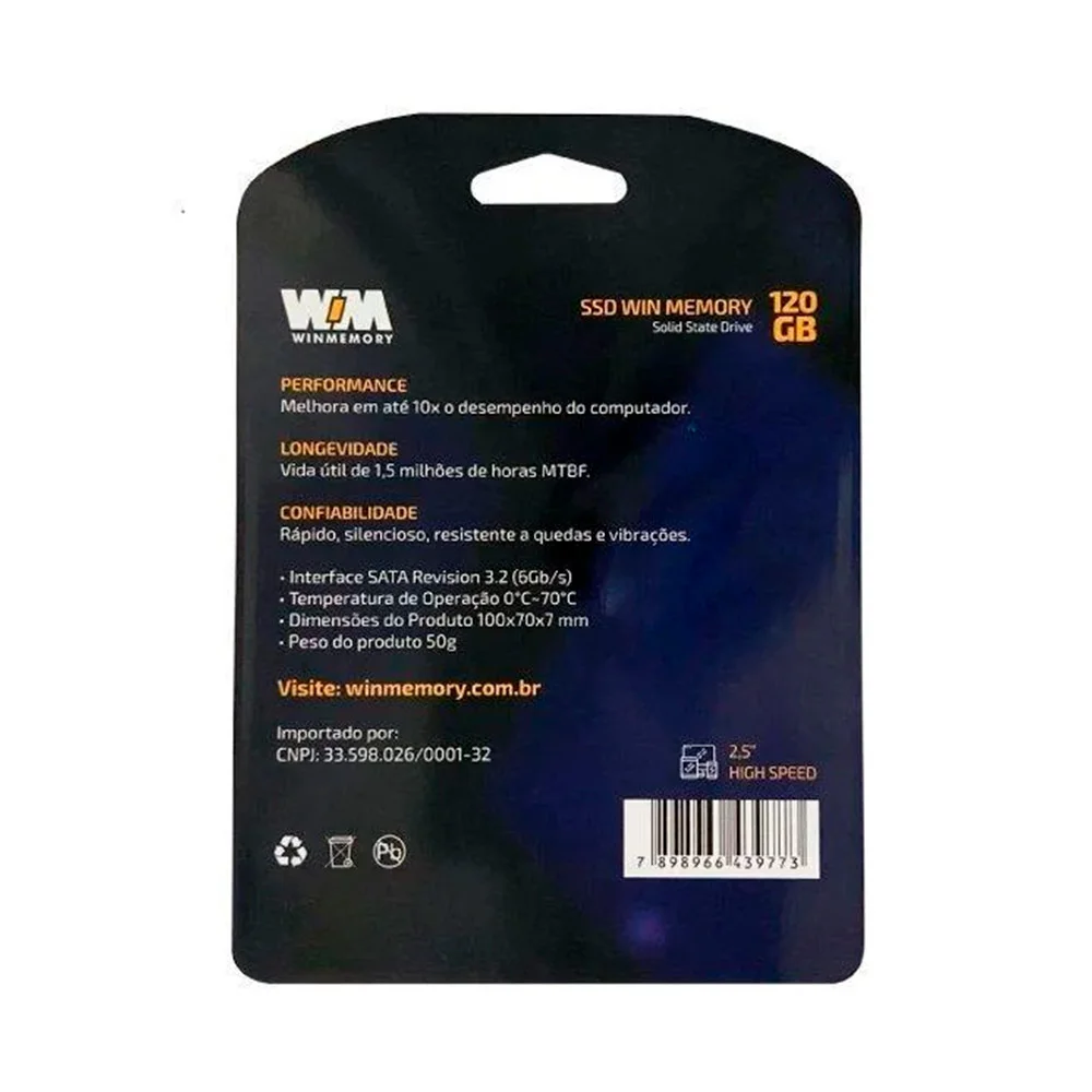 SSD Win Memory 120GB, SATA 3, Leitura 520MB/s E Gravação 540MB/s, Preto - Swr120g SSD Win Memory 120GB, SATA 3, Leitura 520MB/s E Gravação 540MB/s, Preto - Swr120g