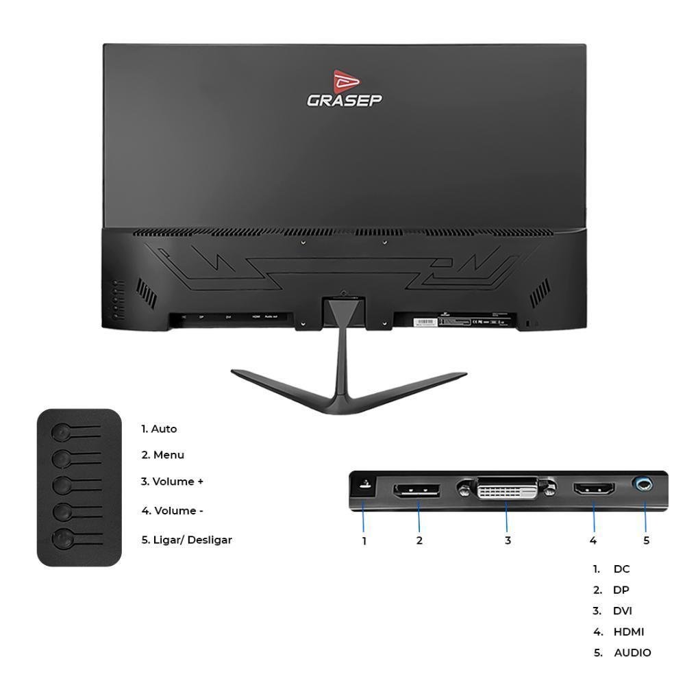 Monitor Grasep 27 Polegadas LED, 165HZ, Full HD, HDMI, Som Integrado - 1920