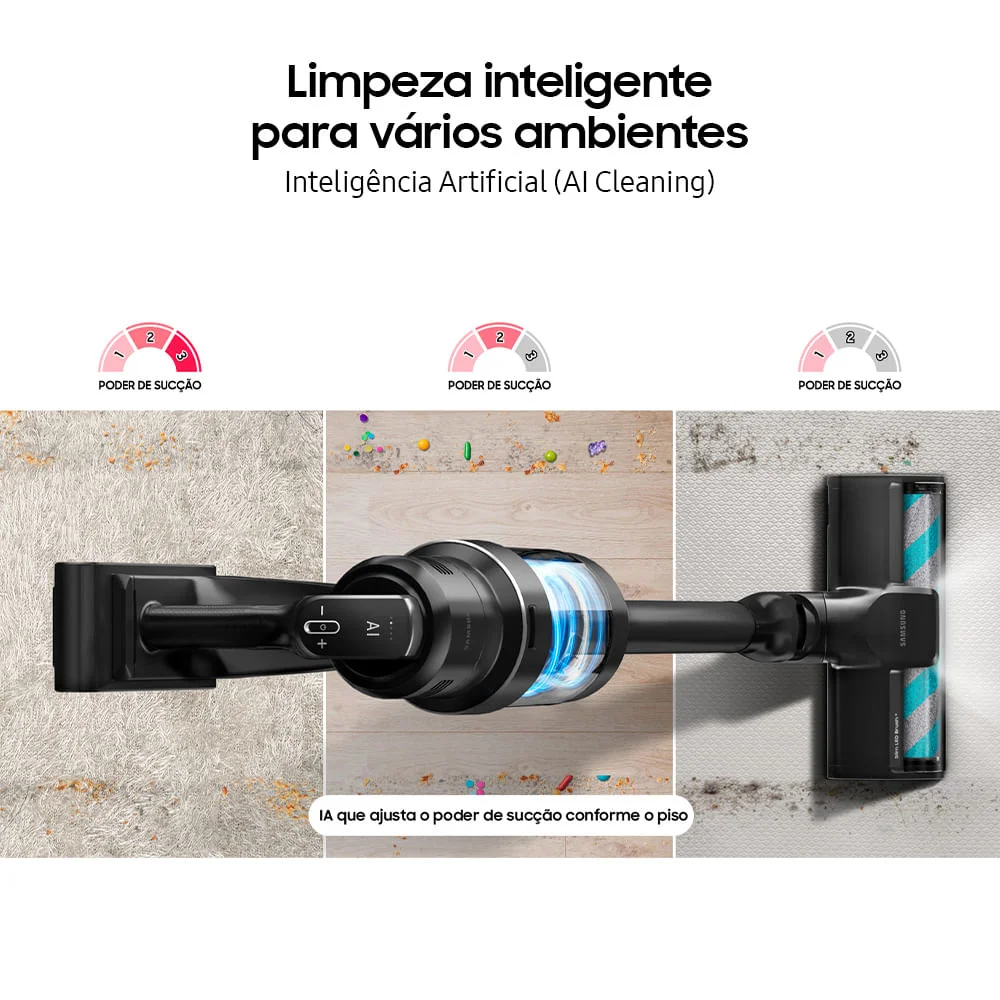 Aspirador De Pó Samsung, Vertical, Sem Fio, Bespoke Jet, Com Ai Cleaning E Clean Station Satin Black