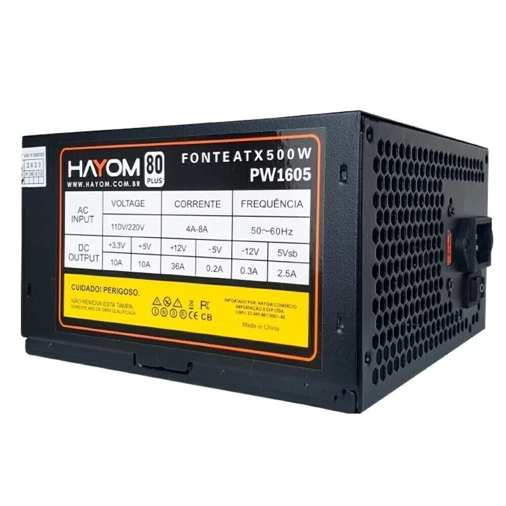 Fonte Atx 500w Hayom Pw1605 Pfc, Ativo, Com Cabo Fonte Atx 500w Hayom Pw1605 Pfc, Ativo, Com Cabo