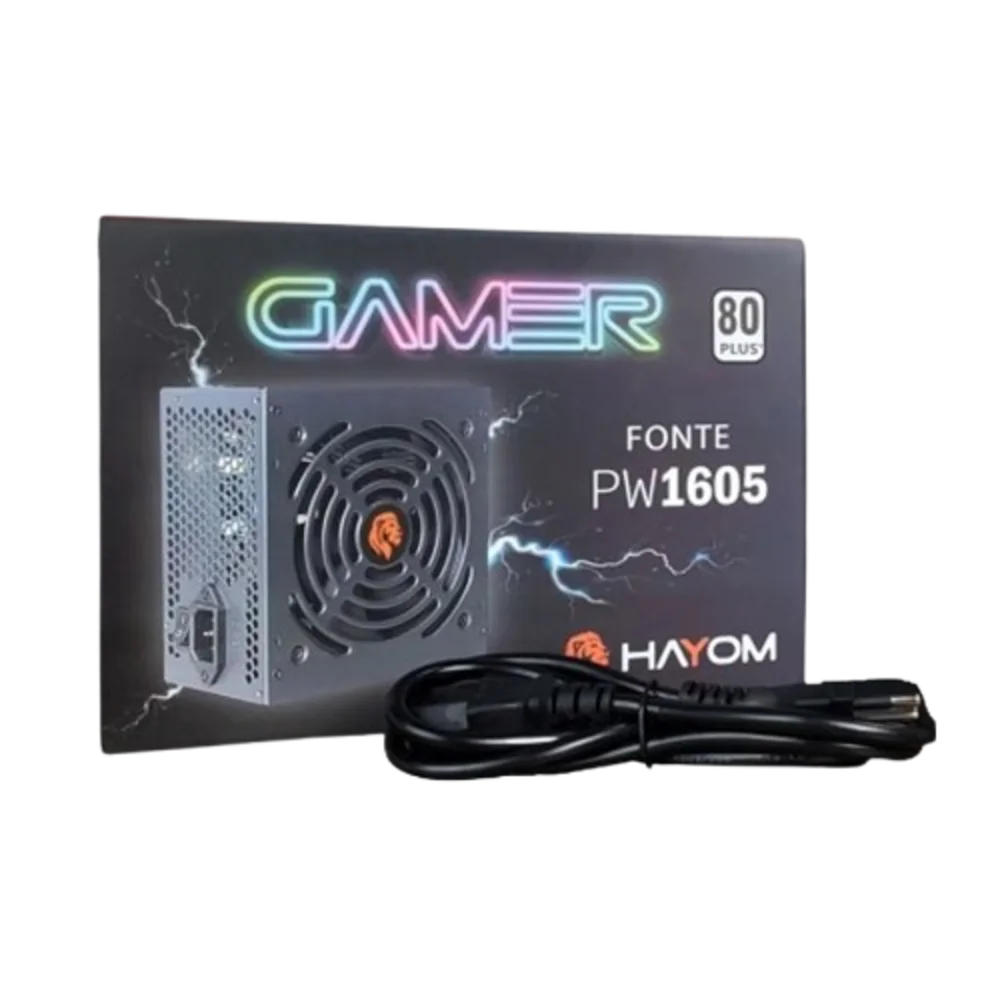 Fonte Atx 500w Hayom Pw1605 Pfc, Ativo, Com Cabo Fonte Atx 500w Hayom Pw1605 Pfc, Ativo, Com Cabo