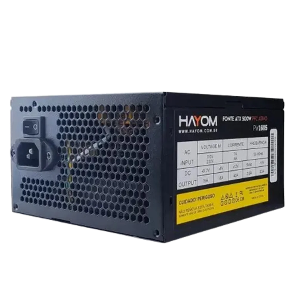 Fonte Atx 500w Hayom Pw1605 Pfc, Ativo, Com Cabo Fonte Atx 500w Hayom Pw1605 Pfc, Ativo, Com Cabo