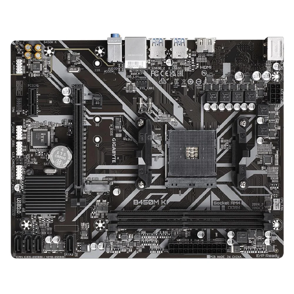 Placa Mãe Gigabyte B450m K, AMD, Am4, MATX, DDR4 Placa Mãe Gigabyte B450m K, AMD, Am4, MATX, DDR4
