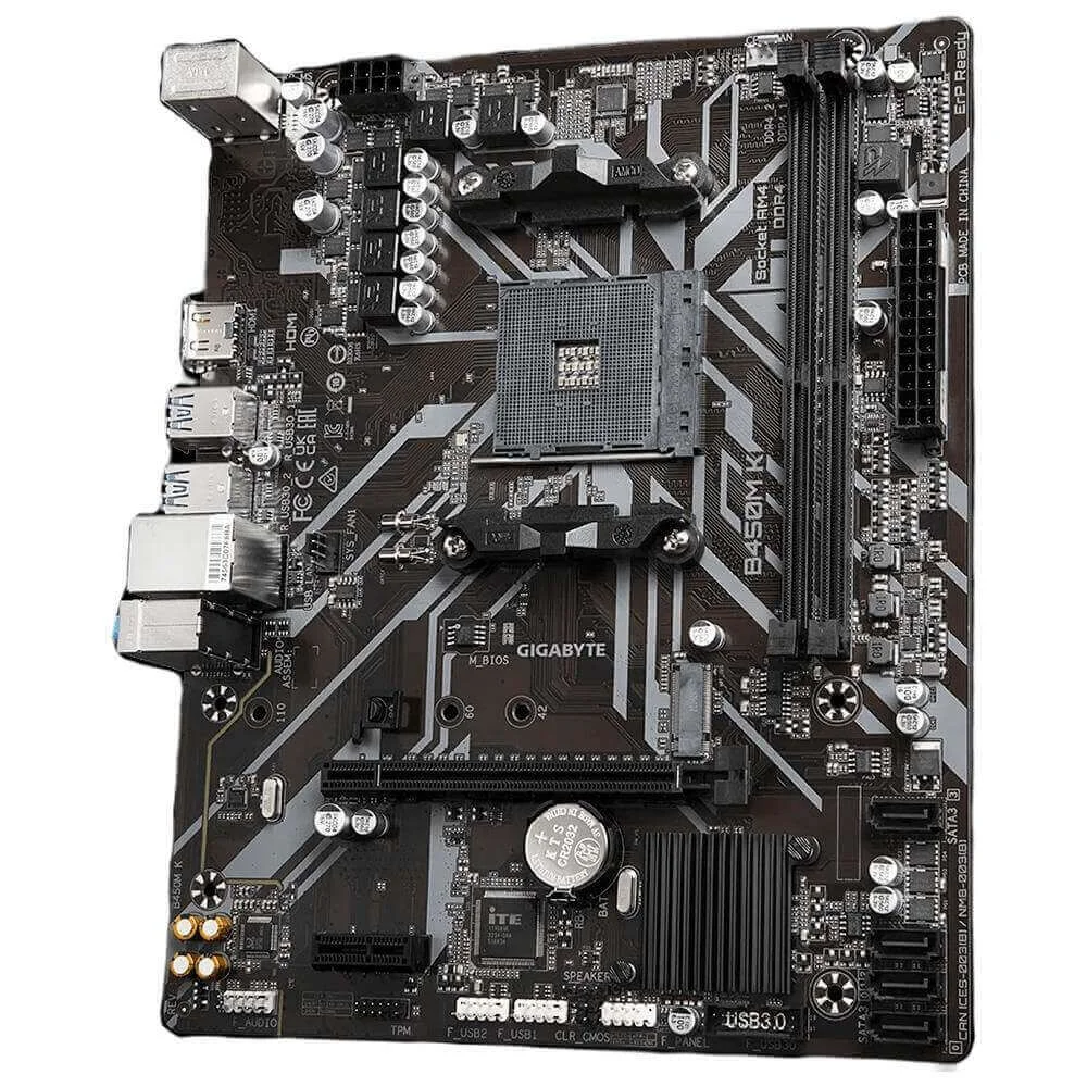 Placa Mãe Gigabyte B450m K, AMD, Am4, MATX, DDR4 Placa Mãe Gigabyte B450m K, AMD, Am4, MATX, DDR4