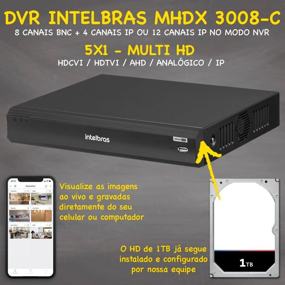 Kit Intelbras Cftv, 4 Cameras VHL 1220 FULL HD + DVR 3008-c, HD 1TB