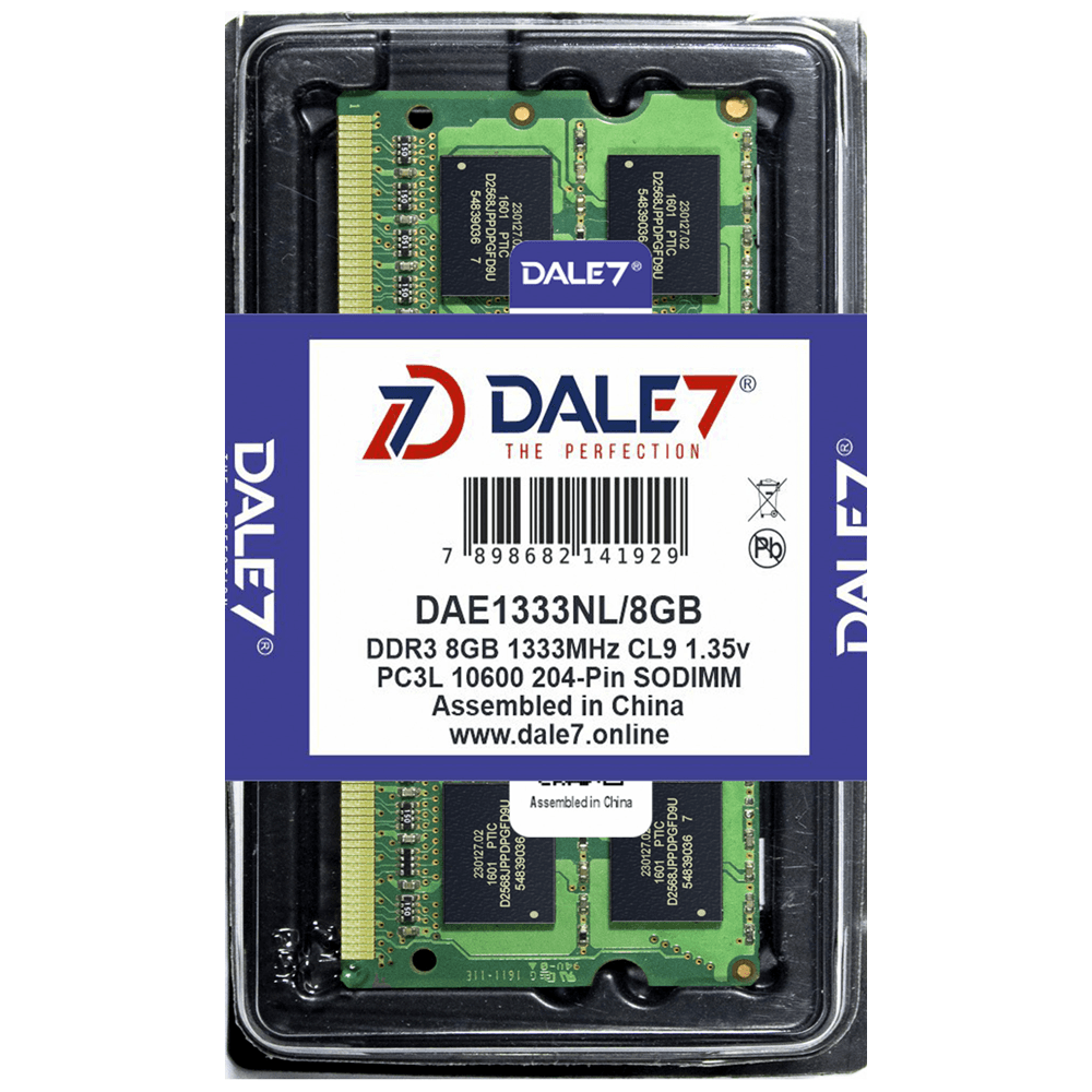 Memória Dale7, 8GB, 1333Mhz, DDR3L, Notebook, 1.35v Memória Dale7, 8GB, 1333Mhz, DDR3L, Notebook, 1.35v