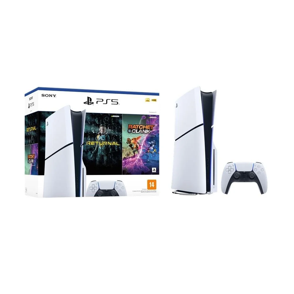 Console PlayStation 5 Slim Sony, SSD 1TB, Controle Sem Fio DualSense, Branco + 2 Jogos- 1000038899
