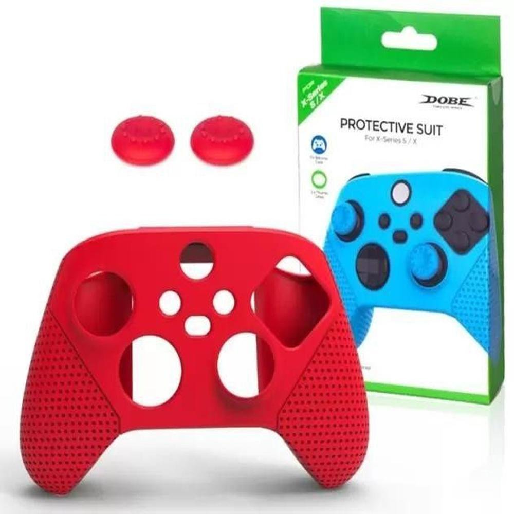 Capa Case Silicone Antiderrapante + 2 Grips XBOX Séries X/s Cor:vermelho;