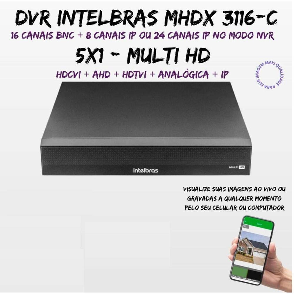 Kit Intelbras 16 Cameras Segurança  Vhd 3220b+ Microfone Audio Full Color 1080p Dvr 3116c 3TB