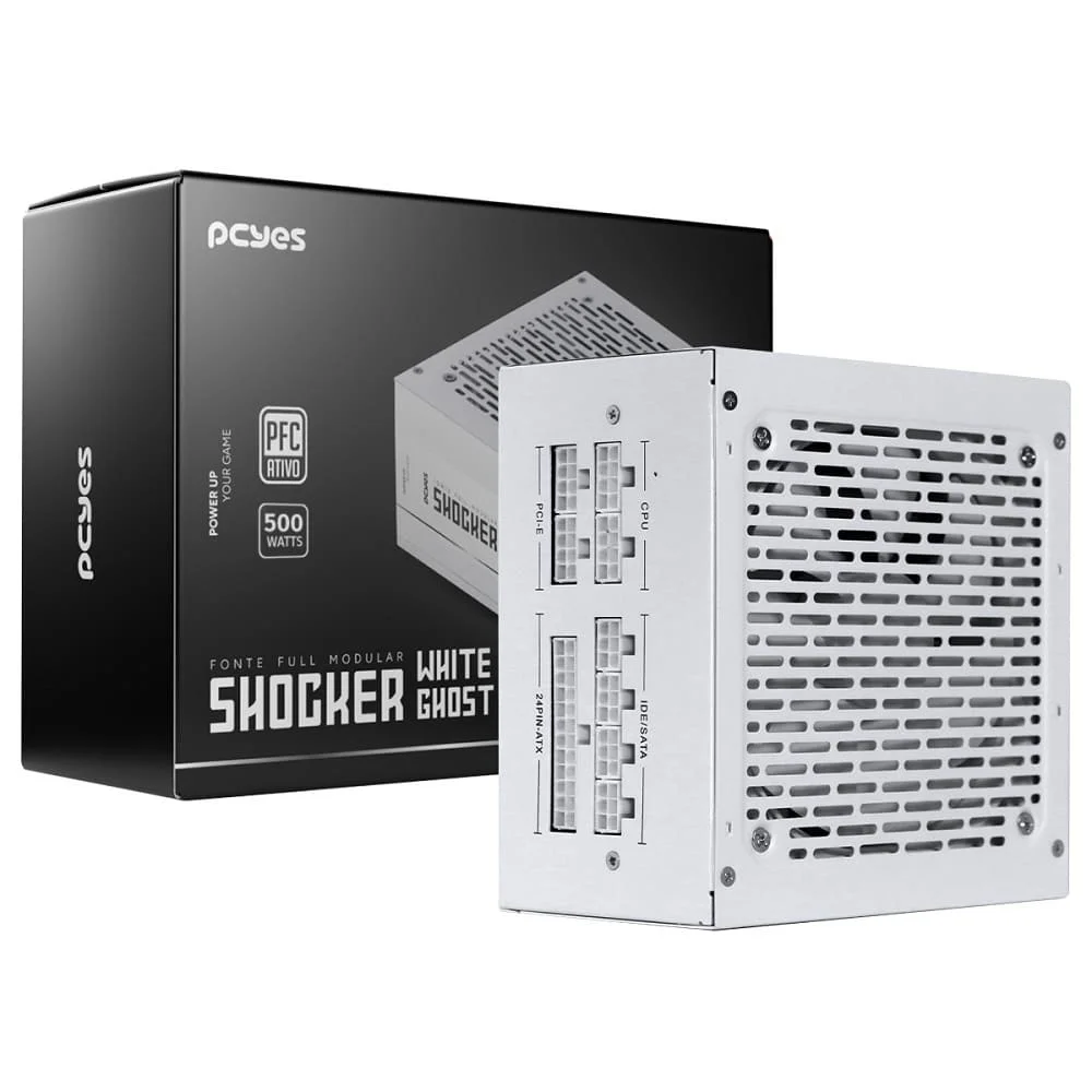 Fonte De Alimentação Gamer PCyes Shocker Full Modular 500w 80 Plus White - White Ghost Fonte De Alimentação Gamer PCyes Shocker Full Modular 500w 80 Plus White - White Ghost