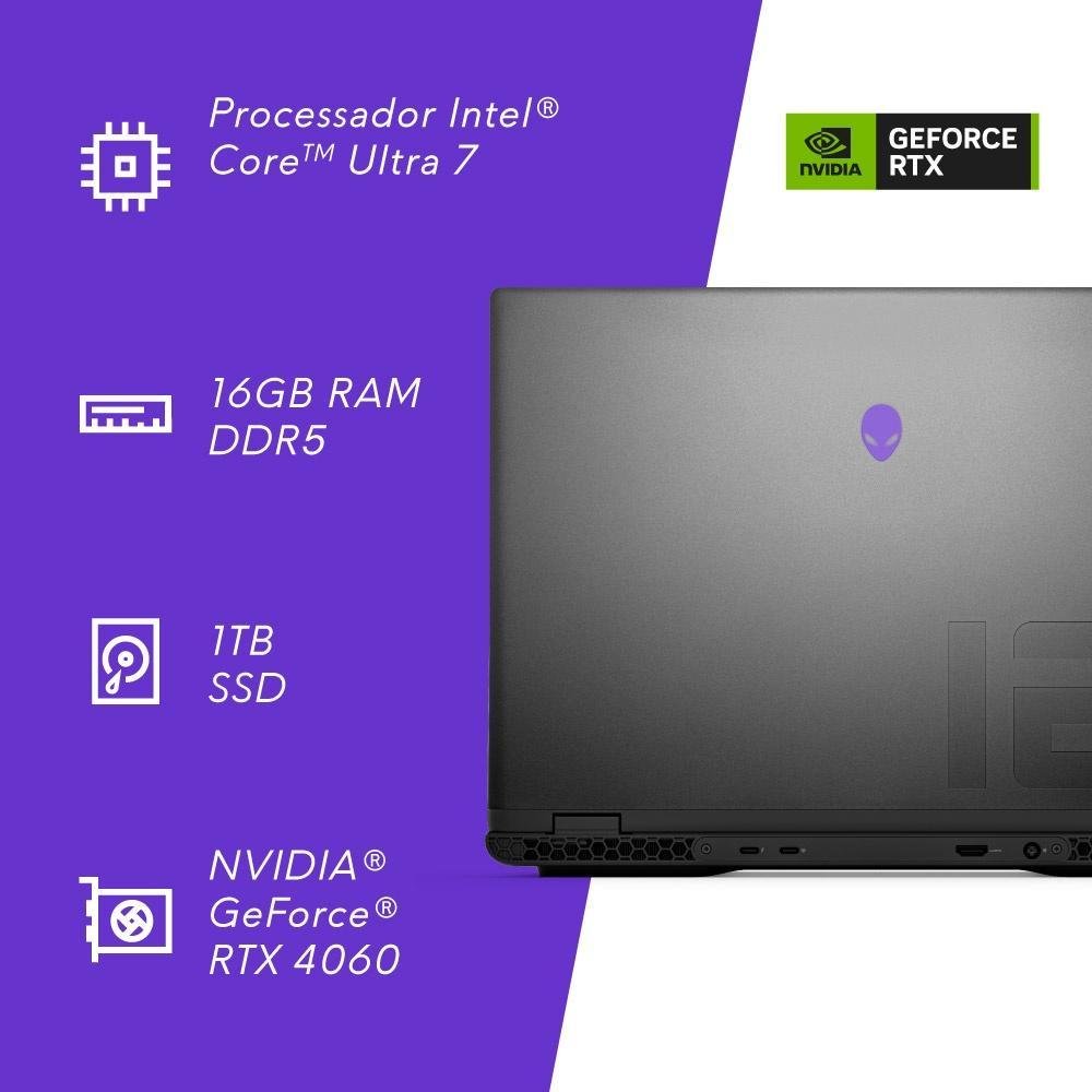 Notebook Dell Alienware M16 R2 Aw16-u7155h-m10p 16" Qhd+ Intel® Core™ Ultra 7 16gb 1TB SSD RTX 4060 Win 11 Notebook Dell Alienware M16 R2 Aw16-u7155h-m10p 16" Qhd+ Intel® Core™ Ultra 7 16gb 1TB SSD RTX 4060 Win 11