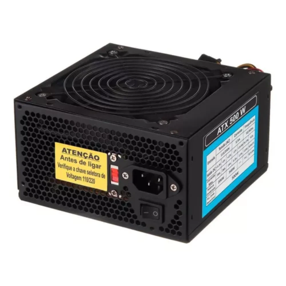 Fonte Atx 500w Para Computador 12v Bivolt Preto Sem Cabo Fonte Atx 500w Para Computador 12v Bivolt Preto Sem Cabo