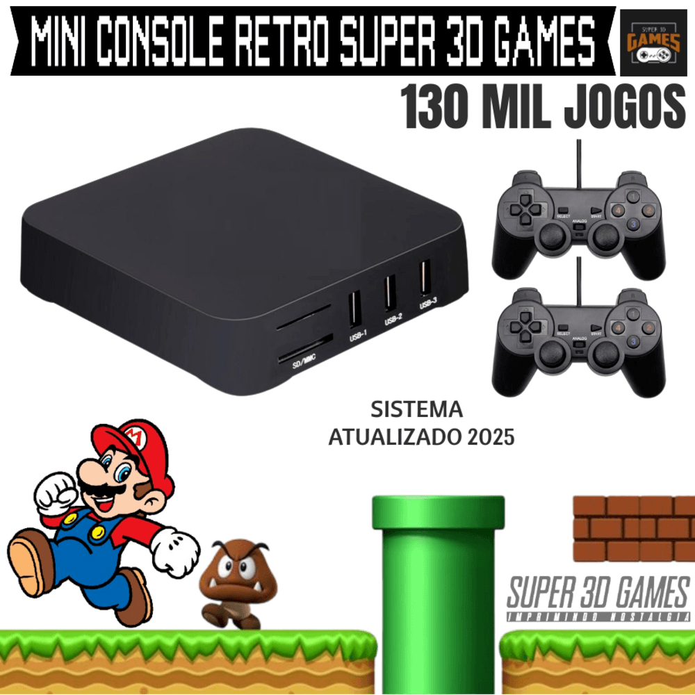 Game Console Retro Super 3d Games Com 130 Mil Jogos Classicos Com 2 Controles