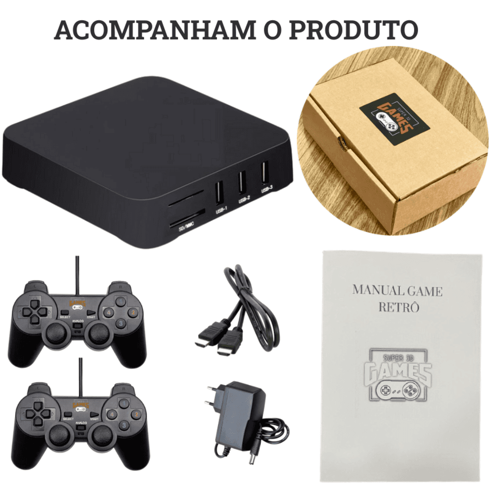 Game Console Retro Super 3d Games Com 130 Mil Jogos Classicos Com 2 Controles