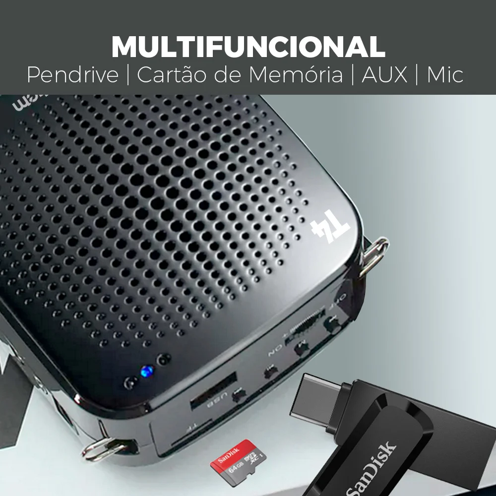 Amplificador Profissional Portátil de Voz THOTEM T4, 15W de potência e acompanhado de Microfone com fio – O Kit do Professor Amplificador Profissional Portátil de Voz THOTEM T4, 15W de potência e acompanhado de Microfone com fio – O Kit do Professor