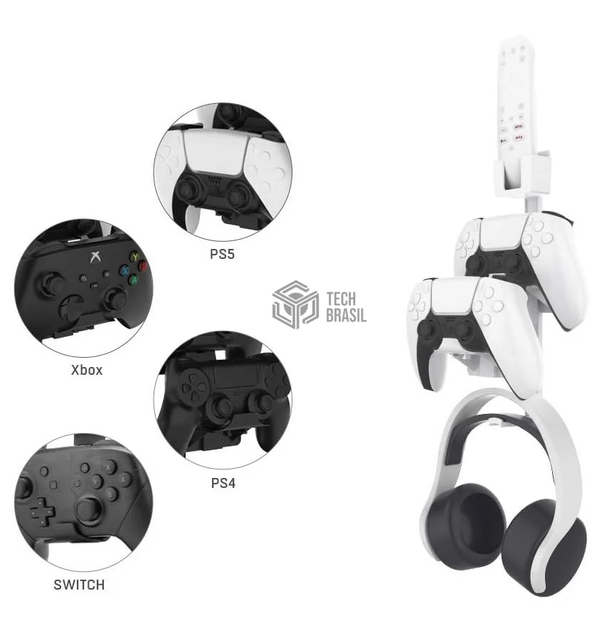 Suporte De Parede Universal Para Controle E Fone De Ouvido Playstation 5 Ps4 Ps3 XBOX Series One Switch Branco Suporte De Parede Universal Para Controle E Fone De Ouvido Playstation 5 Ps4 Ps3 XBOX Series One Switch Branco