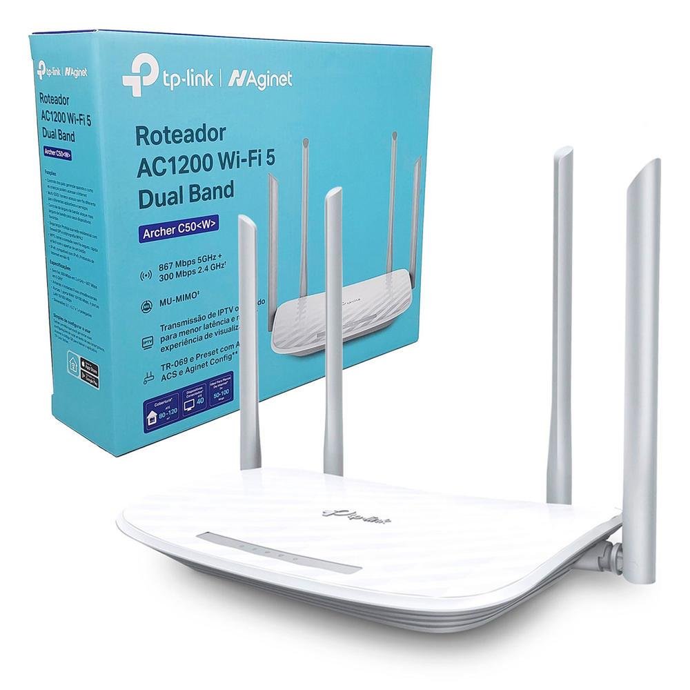 Roteador Tp-link Archer C50 W, Dual Band (2.4ghz/5ghz), Ac1200, 4 Antenas, Mu-mimo, Ipv6, Branco