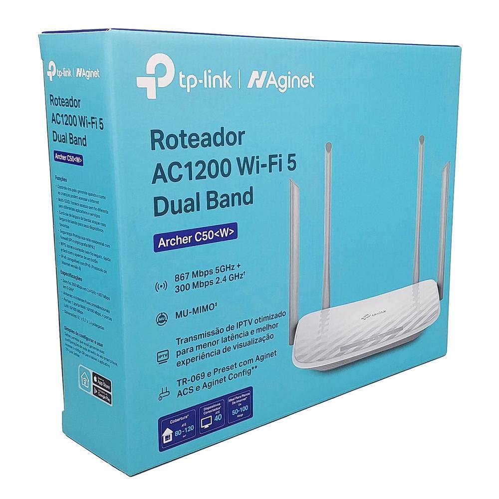 Roteador Tp-link Archer C50 W, Dual Band (2.4ghz/5ghz), Ac1200, 4 Antenas, Mu-mimo, Ipv6, Branco