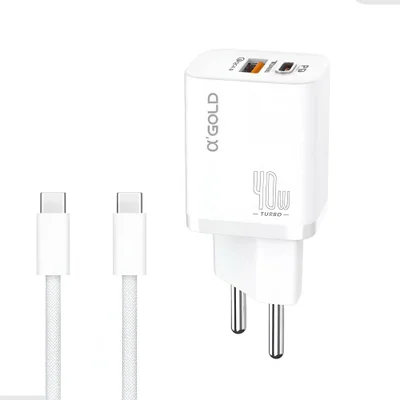 Carregador Completo Turbo 40w Duas Entradas Cabo Tipo C A´gold Ca42-5