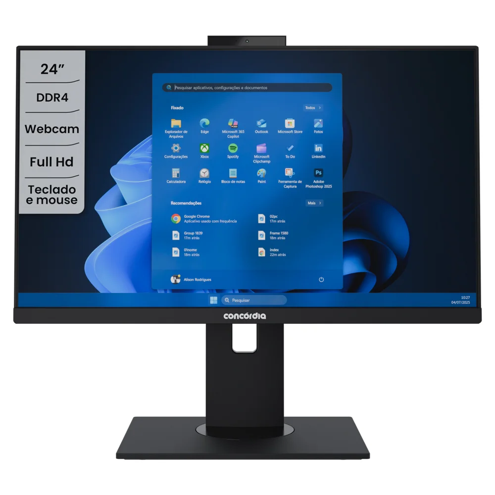 "Computador All In One Concórdia Core I5 12400 8GB Ddr4 SSD 256gb 23.8""full Hd Webcam Wifi Preto" em Campinas - foto 3