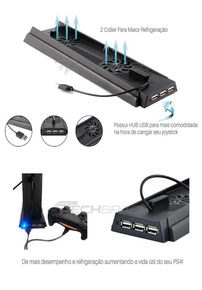 Base Suporte 2 Cooler Para Playstation 4 Fat Carregador 3 Usb Ps4 Base Suporte 2 Cooler Para Playstation 4 Fat Carregador 3 Usb Ps4
