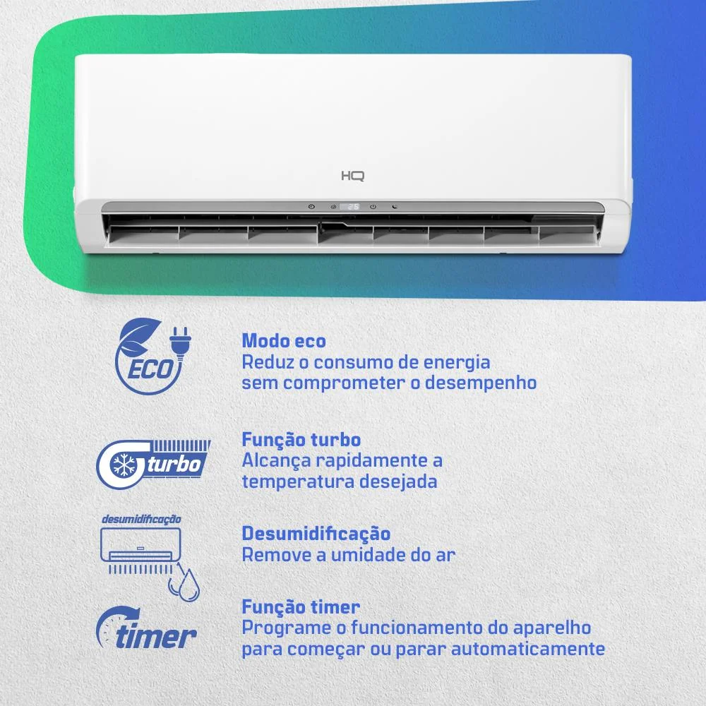 Ar Condicionado Split Hq Hi Wall Inverter 9.000 Btu/h Frio Monofásico Branco Hq-inv9000fh - 220v Ar Condicionado Split Hq Hi Wall Inverter 9.000 Btu/h Frio Monofásico Branco Hq-inv9000fh - 220v