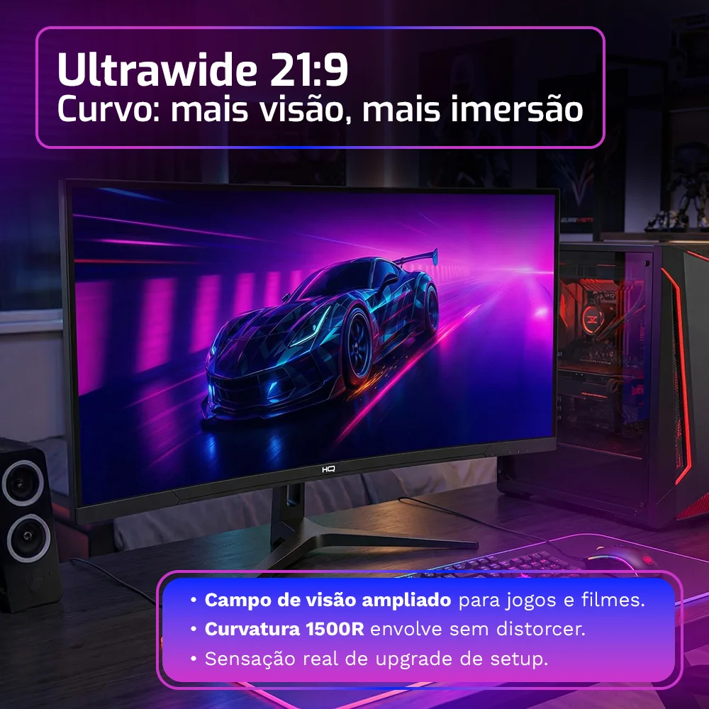 Monitor Gamer HQ Premium 34" Curvo, Ultrawide (QHD) 3440x1440, 1Ms, 165Hz, AMD Freesync, HDMI, DP - Hq34c16 Monitor Gamer HQ Premium 34" Curvo, Ultrawide (QHD) 3440x1440, 1Ms, 165Hz, AMD Freesync, HDMI, DP - Hq34c16