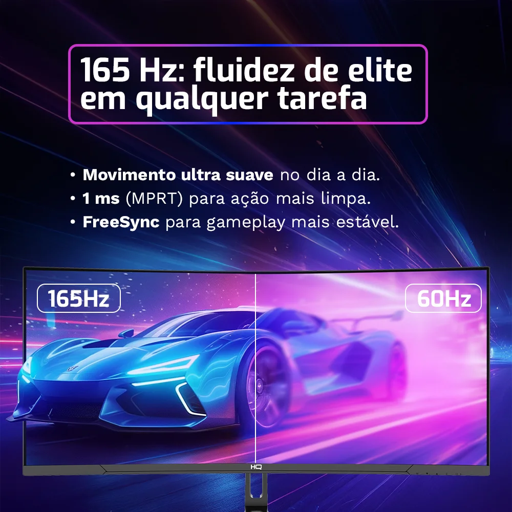Monitor Gamer HQ Premium 34" Curvo, Ultrawide (QHD) 3440x1440, 1Ms, 165Hz, AMD Freesync, HDMI, DP - Hq34c16 Monitor Gamer HQ Premium 34" Curvo, Ultrawide (QHD) 3440x1440, 1Ms, 165Hz, AMD Freesync, HDMI, DP - Hq34c16