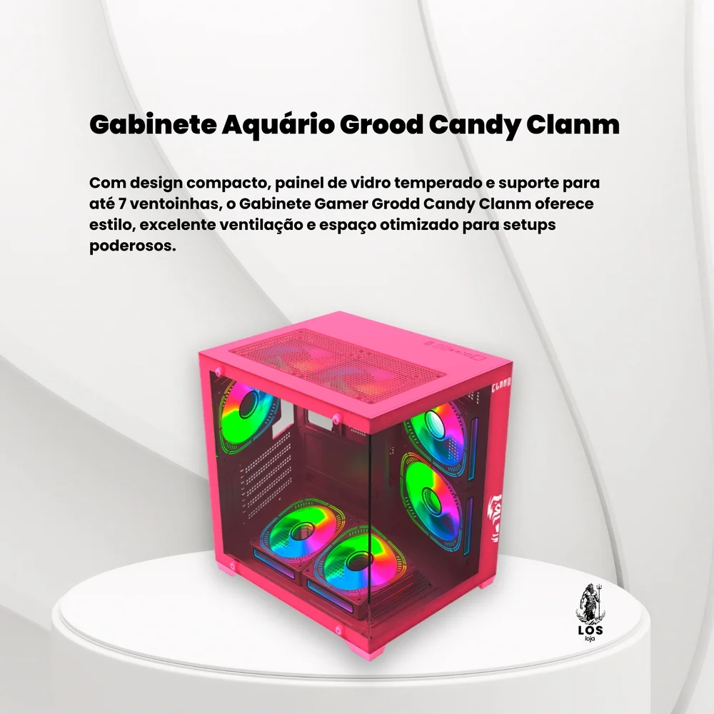 Gabinete Gamer Aquário Candy Clanm, Tower, Mini-itx - Micro-atx, Vidro Temperado Lateral , Rosa Gabinete Gamer Aquário Candy Clanm, Tower, Mini-itx - Micro-atx, Vidro Temperado Lateral , Rosa
