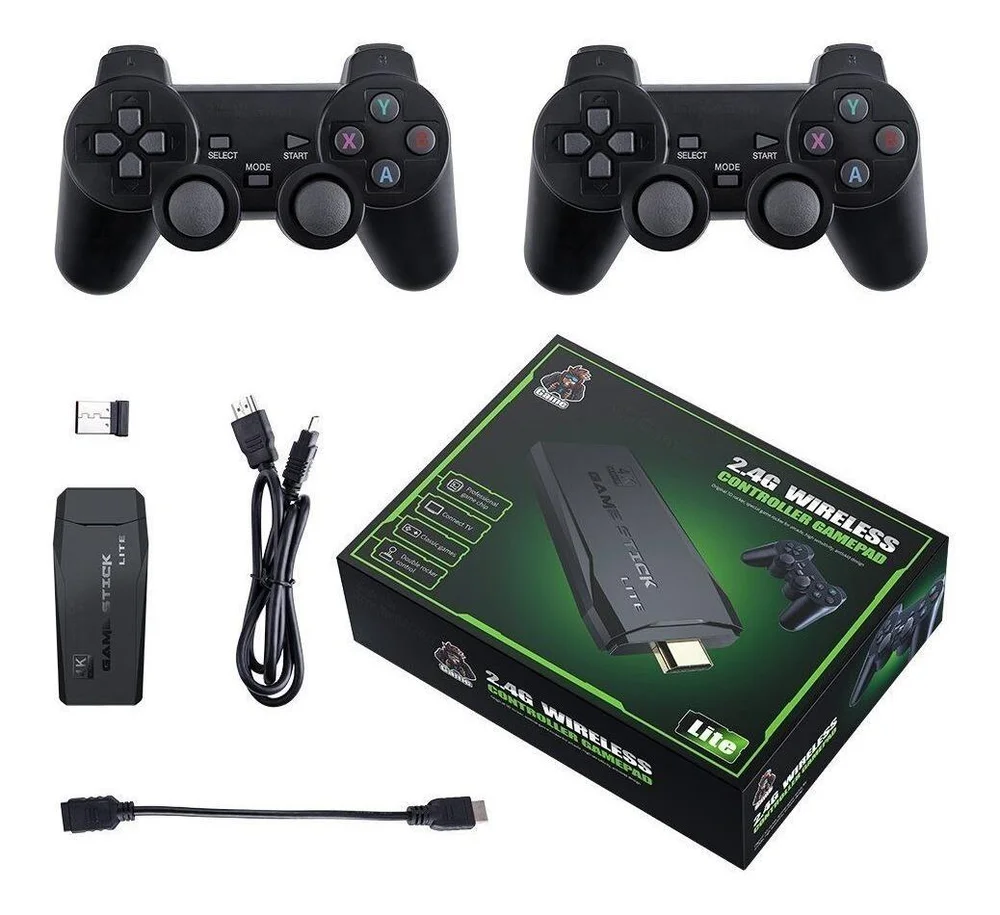Stick De Jogo Clássico 4k Sem Fio Com Jogos Integrados Cor:preto