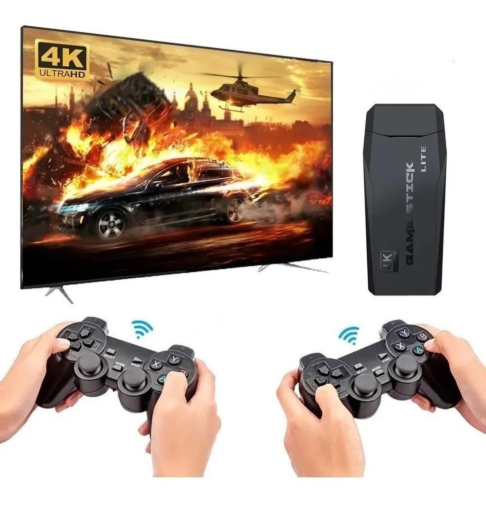 Stick De Jogo Clássico 4k Sem Fio Com Jogos Integrados Cor:preto