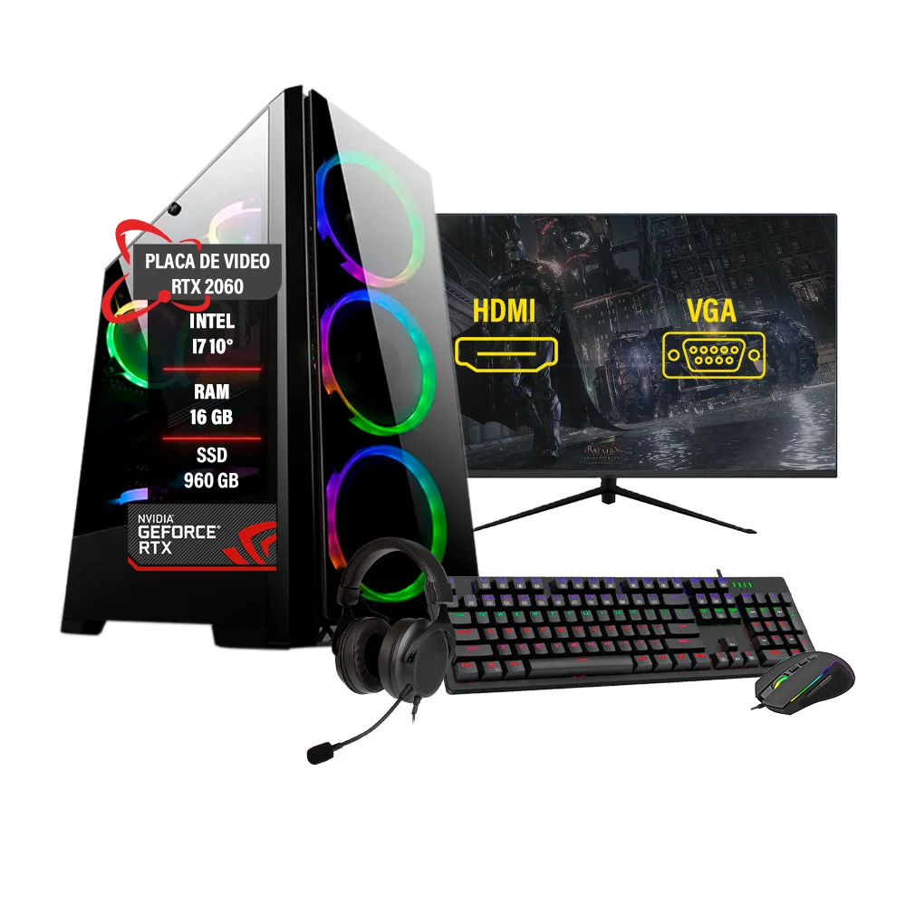 PC Gamer Completo Intel I7 10° RTX2060 16gb SSD 960gb