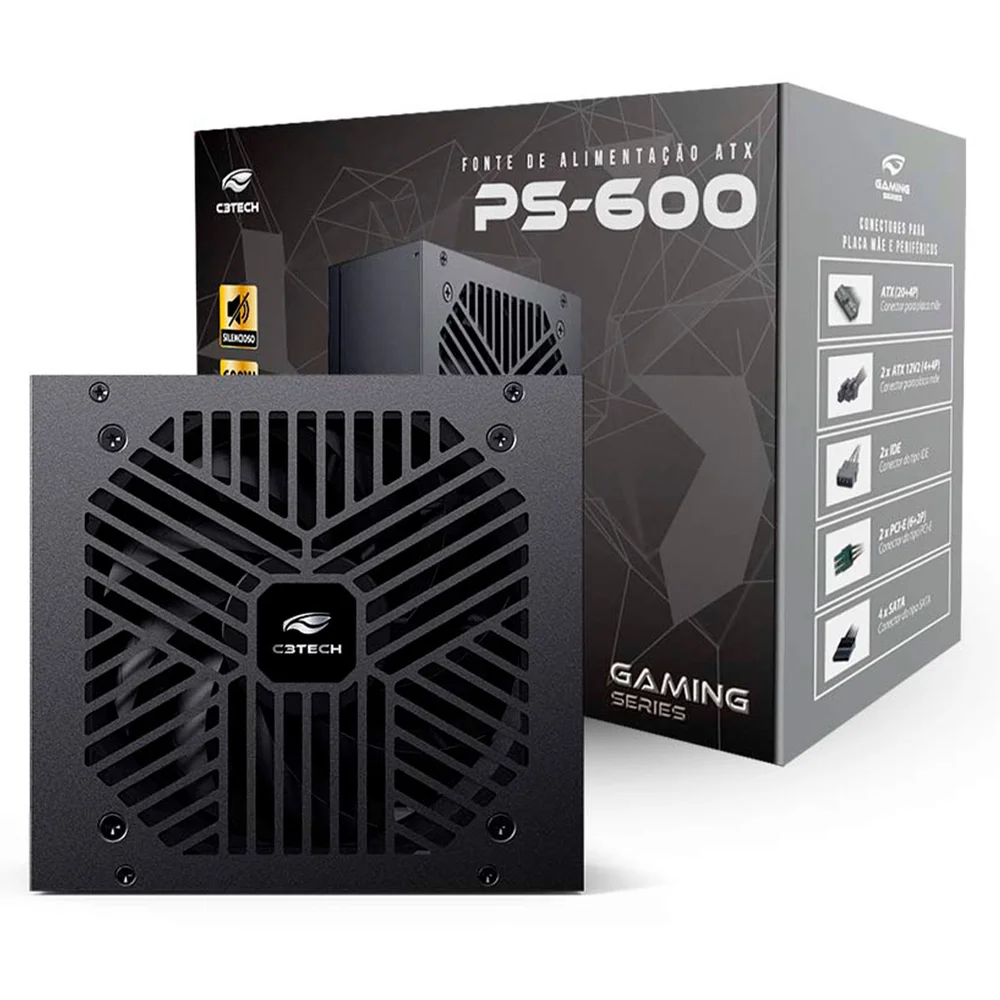 Fonte 600w Atx C3tech Ps-600bk, Bivolt, Preta Fonte 600w Atx C3tech Ps-600bk, Bivolt, Preta