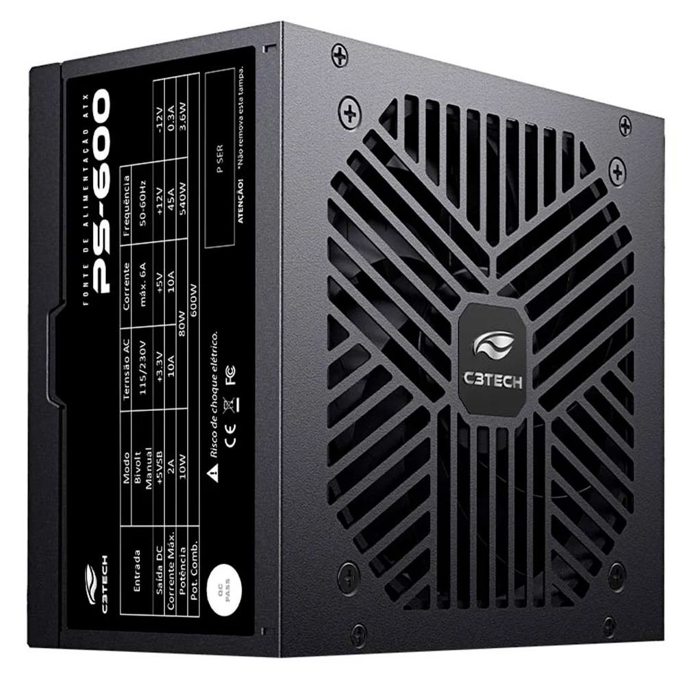 Fonte 600w Atx C3tech Ps-600bk, Bivolt, Preta Fonte 600w Atx C3tech Ps-600bk, Bivolt, Preta