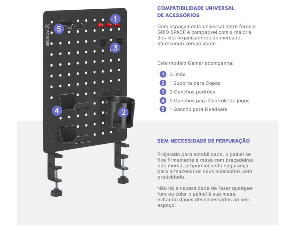Painel Organizador Fortrek Grid Space Gamer Branco Painel Organizador Fortrek Grid Space Gamer Branco