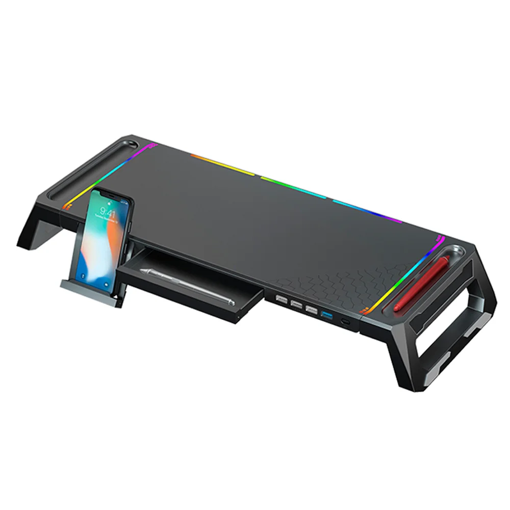Base Monitor Suporte Mesa Gamer Ajustável Tv Apoio Notebook Cor:preto
