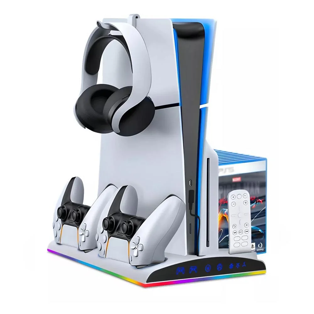 Base Para Ps5 Slim Fat Cooler Suporte Controle Jogos LED RGB Base Para Ps5 Slim Fat Cooler Suporte Controle Jogos LED RGB