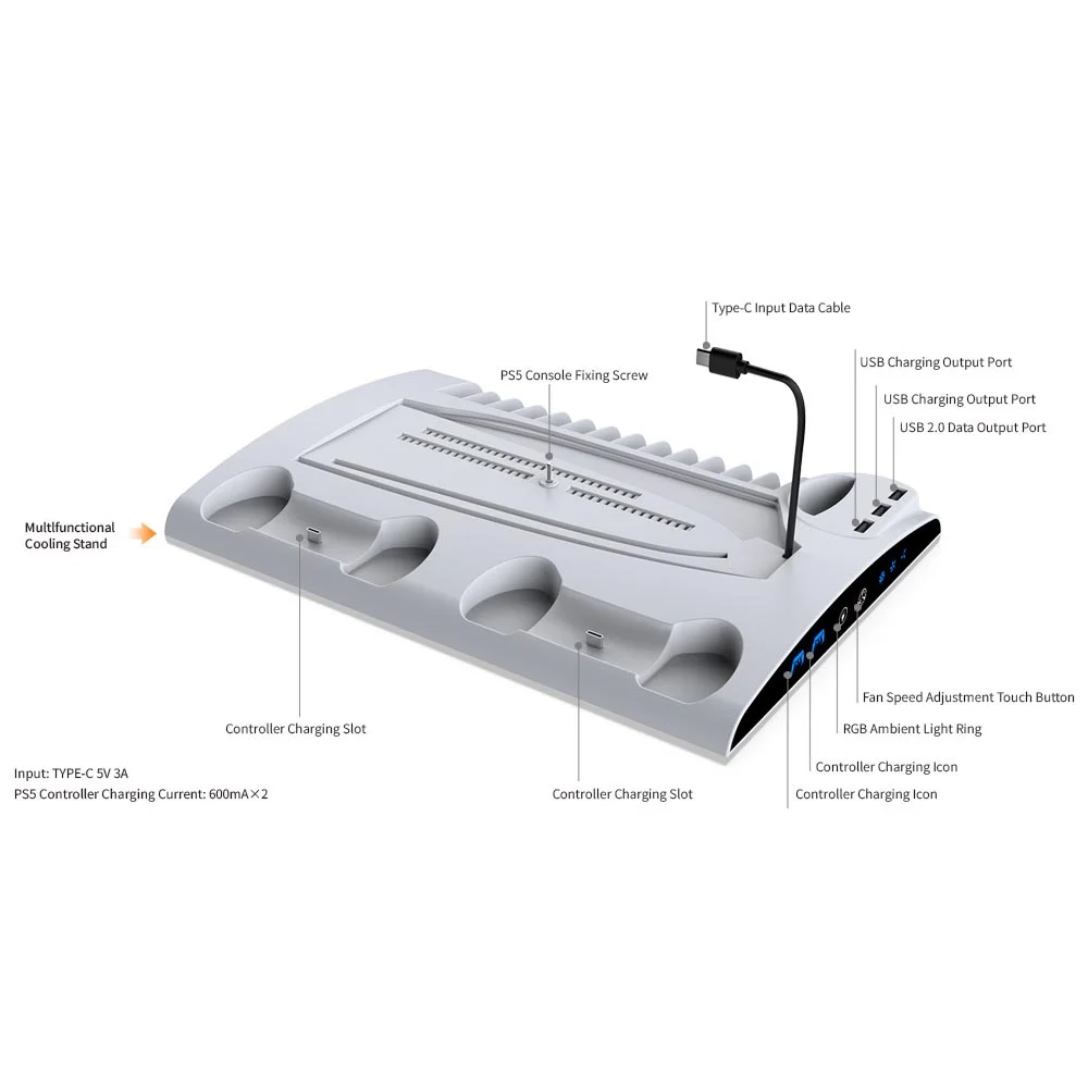 Base Para Ps5 Slim Fat Cooler Suporte Controle Jogos LED RGB Base Para Ps5 Slim Fat Cooler Suporte Controle Jogos LED RGB